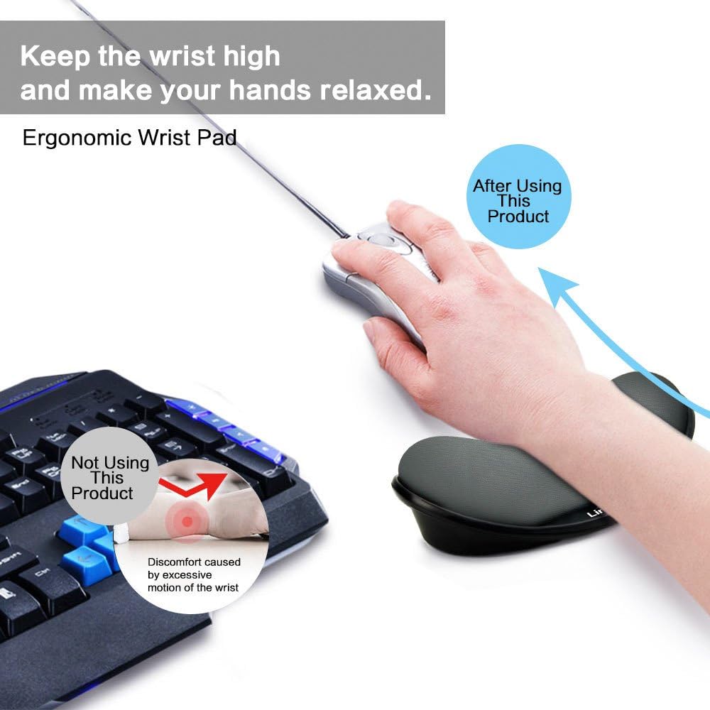 LINGSFIRE Memory Foam Mouse Wrist Rest Keyboard Wrist Rest Pad Anti-skid Mousepad Support Wrist Rest Mat for Office Computer Laptop Mac- Durable Comfortable Lightweight Easy Typing Pain Relief (Black) : Home Audio & Theater