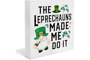 DUMYUM St. Patricks Day Decor, St Patricks Day Gnome Decor the Leprechauns Made Me Do It Wooden Sign Home Decor for Desk Table Shelf 5 x 5 Inches, St. Patricks Day Decorations