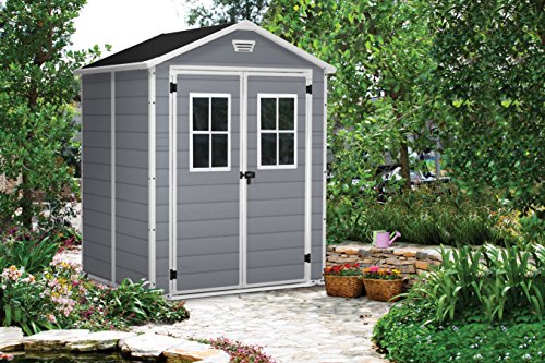 KETER/Chalet-Jardin 12-929562 Premium 65 Abri Double Porte avec Fenêtres Résine Gris 185 x 152 x 226 cm