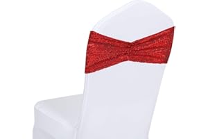 SquarePie Sequin Chair Sashes Bands 60PCS Red Glitter Decorative Chair Bows Sashes for Wedding Party Reception Events Ceremony Banquet