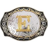 Western Belt Buckle Initial Letters ABCDMRJ to Z Cowboy Rodeo Small Gold Belt Buckles for Men Women