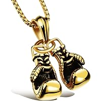 thumbnail interactive-video image 1 of Men's Stainless Steel Gold Plated Double Boxing Glove Charm Pendant – 3D Design 1 of 4