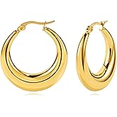 TOVABA Gold Chunky Statement Hoop Earrings for Women 14k Trendy Hoop Huggie Earrings Lightweight Hoop Earrings Hypoallergenic Hoop Earrings Jewelry
