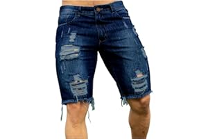 WENKOMG1 Men's Ripped Jeans Trunks Stretchy Washed Jeans Trunks Cut-Off Classic Fit Casual Jeans Shorts