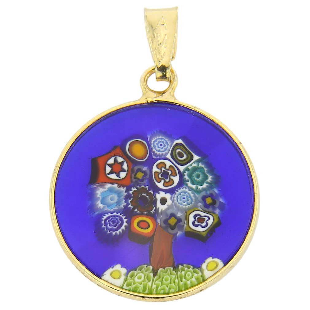 Glass Of Venice Murano Glass Millefiori Pendant Tree of Life in Gold-Plated Frame 3/4"