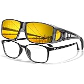 LVIOE Wrap Around Night-Vision Glasses, Fit Over Prescription Glasses with Polarized Yellow Lens Night-Driving Glasses