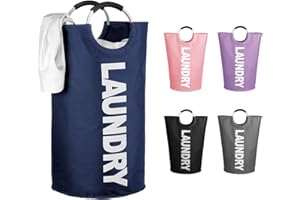 WOOHA 125L Large laundry basket,Collapsible laundry hamper, Tall Clothes Baskets Folding Washing Bin Foldable Fabric Hamper Bags for Bedroom, Closet,Bathroom,College,laundry bag,navy blue