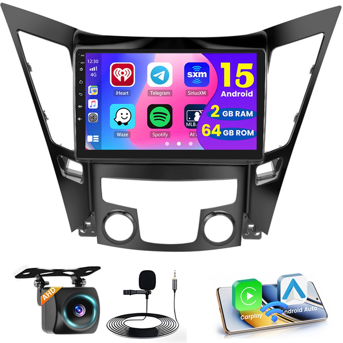 Photo 1 of ?2+64G? Fuluku Android Car Radio for Hyundai Sonata 2010 2011 2012 2013 2014 Wireless Carplay Android Auto 9 inch Touch Screen Car Stereo GPS WiFi Bluetooth SWC Mic Backup Camera Mirror Link FM