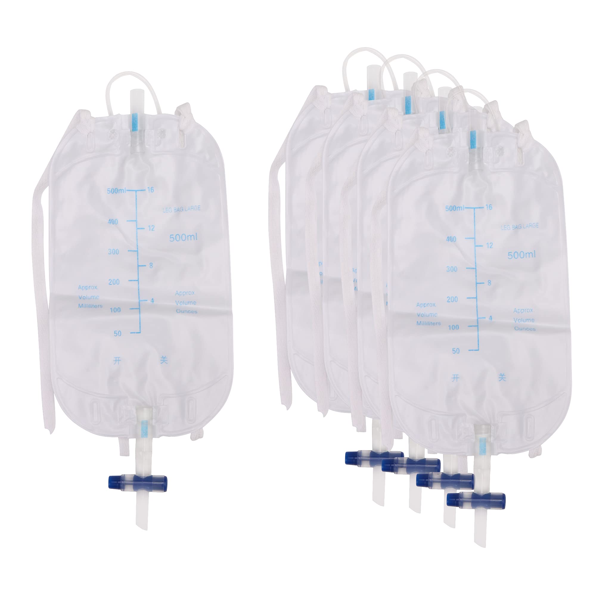 5X Urinary Incontinence Complete Kit External Catheters Leg Night Drainage Bag with Kink Free Connection(500ml)