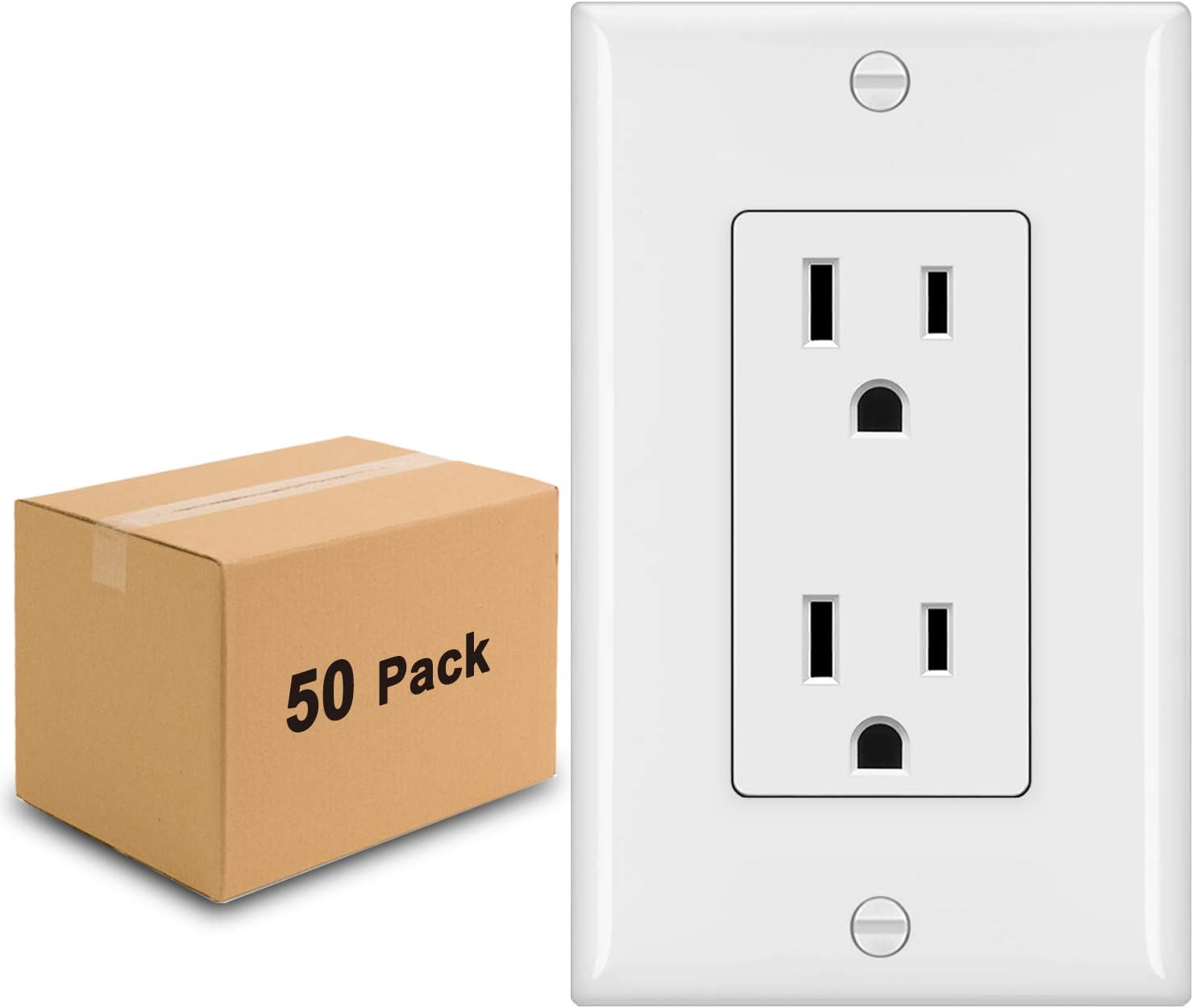 [50 Pack] BESTTEN UL Listed 15A Standard Decor Receptacle Outlet with