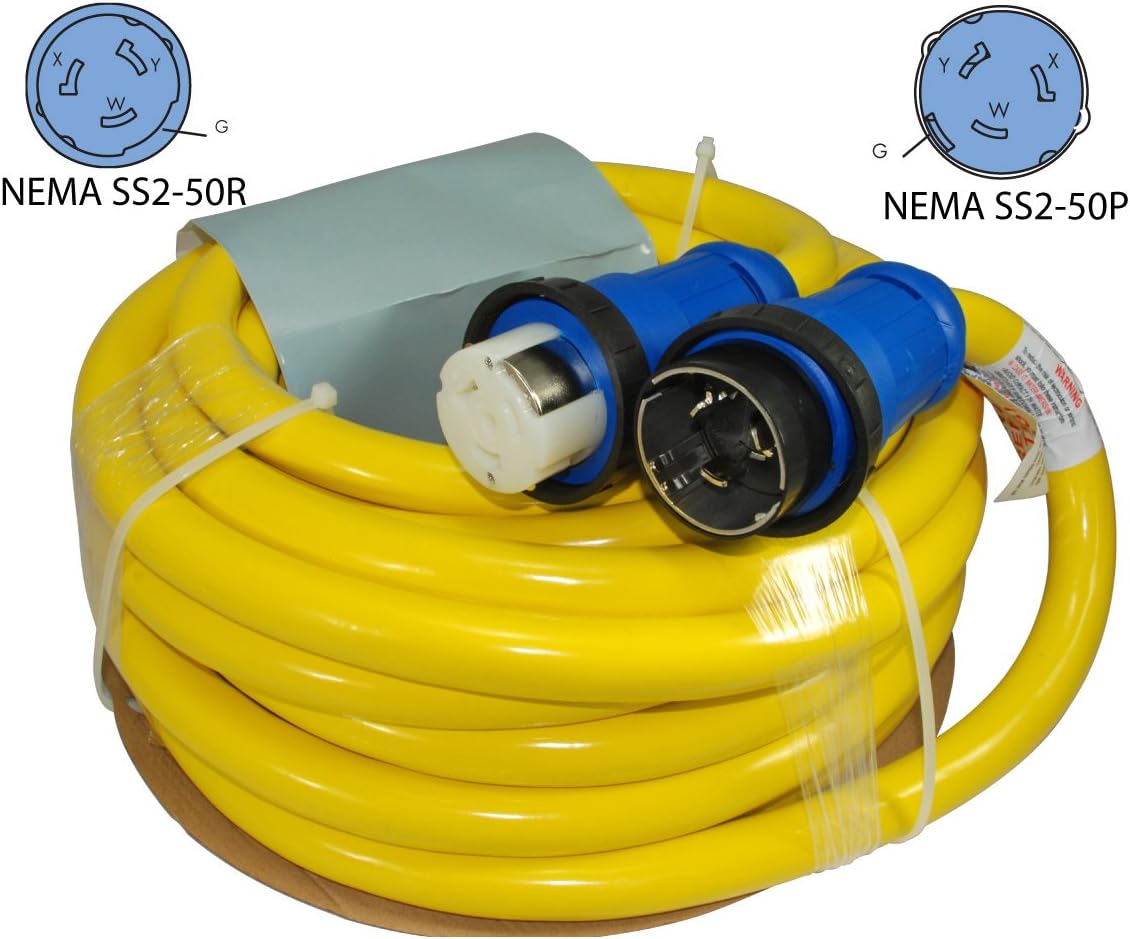 Conntek 50 Amp 125/250-Volt Marine Shore Power Extension 4 Wires Cord with Threaded Ring (Yellow 50-Feet) : Boating Shore Power Cords : Sports & Outdoors