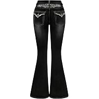 WDIRARA Women's Y2K Grunge Raw Trim Flare Jeans Vintage Punk