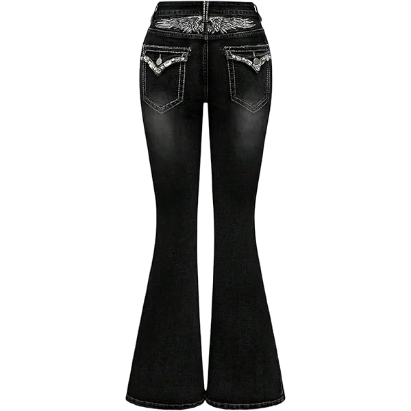 MakeMeChic Women's Flared Jeans Bell Bottom Jeans Embroidered Y2K