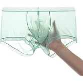 YINYOUYU Mens Sexy Ice Silk Underwear See Through Boxers Super Thin Sheer Trunk Bulge Pouch Boxer Briefs