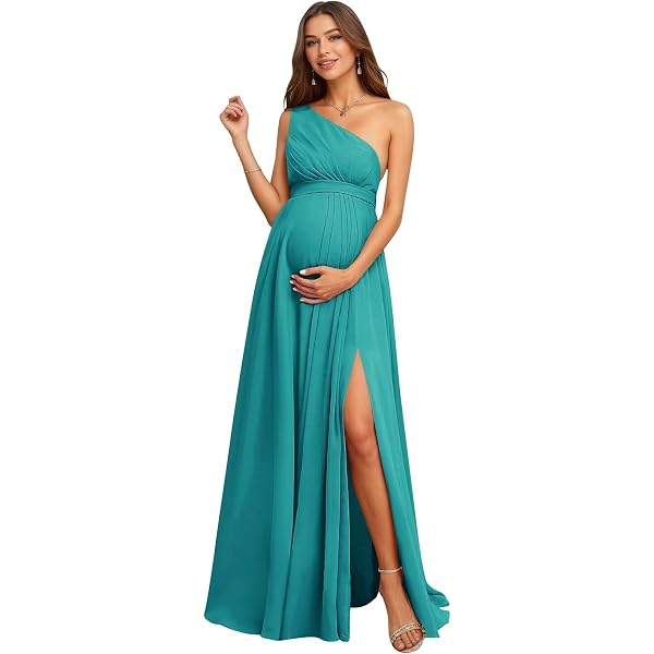 noncey Ruffles Satin Bridesmaid Dresses Plus Size for Women V Neck Empire  Waist Maternity Party Maxi Dresses Aqua Custom NO136 at Amazon Women's  Clothing store