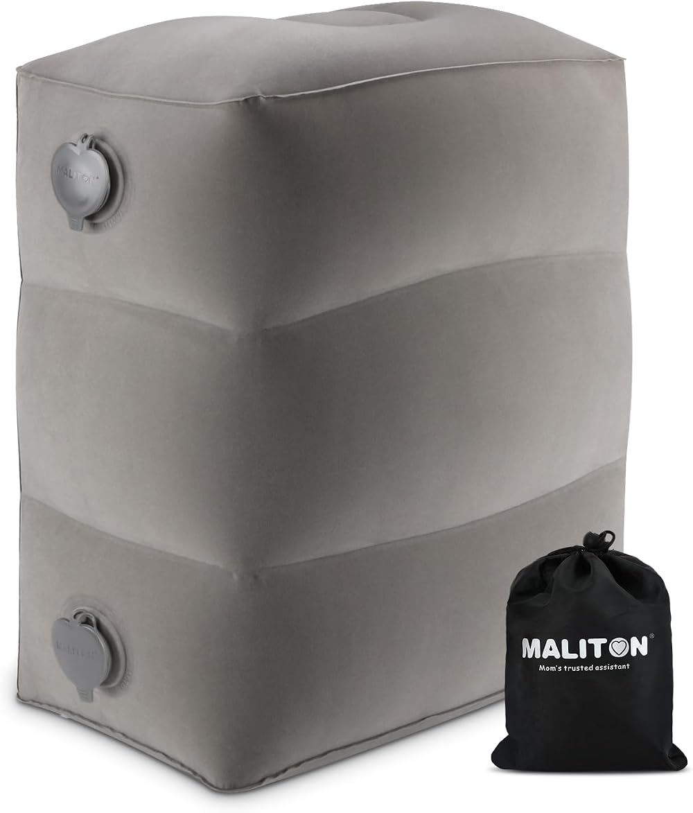 Maliton Inflatable Airplane Foot Rest Gray 3-Height Adjustable Travel Pillow