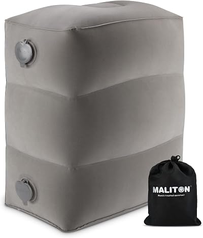 Maliton Inflatable Airplane Foot Rest Gray 3-Height Adjustable Travel Pillow
