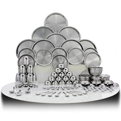 Shri & Sam Stainless Steel Dinner Set, 101 Pieces - Silver