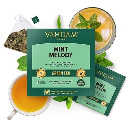 VAHDAM, Mint Tea Bags-15 Count | Green Tea Blended with Mint | Refreshing Mint Green Tea Bags | 100% Natural Peppermint Tea Bags