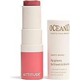ATTITUDE Oceanly Sheer Lip Gloss Stick, EWG Verified, Titanium Dioxide-Free, Vegan Makeup & Beauty, Cruelty-Free, Plastic-Free, Happy Berry, 0.12 Ounces