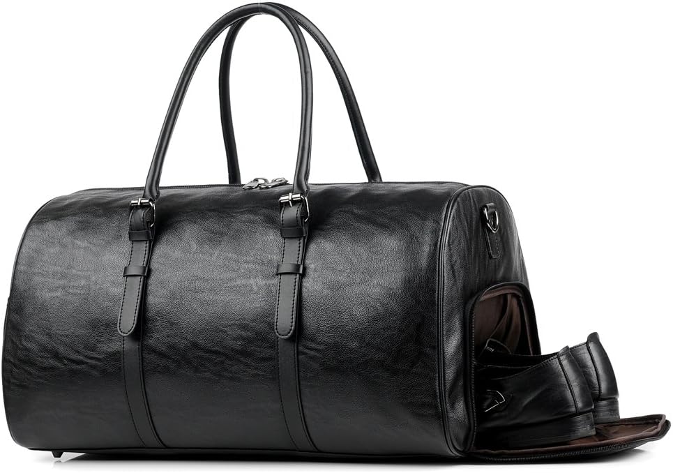 Gym Bag For Men Leather Travel Weekender Duffel Bag With Shoe Compartment