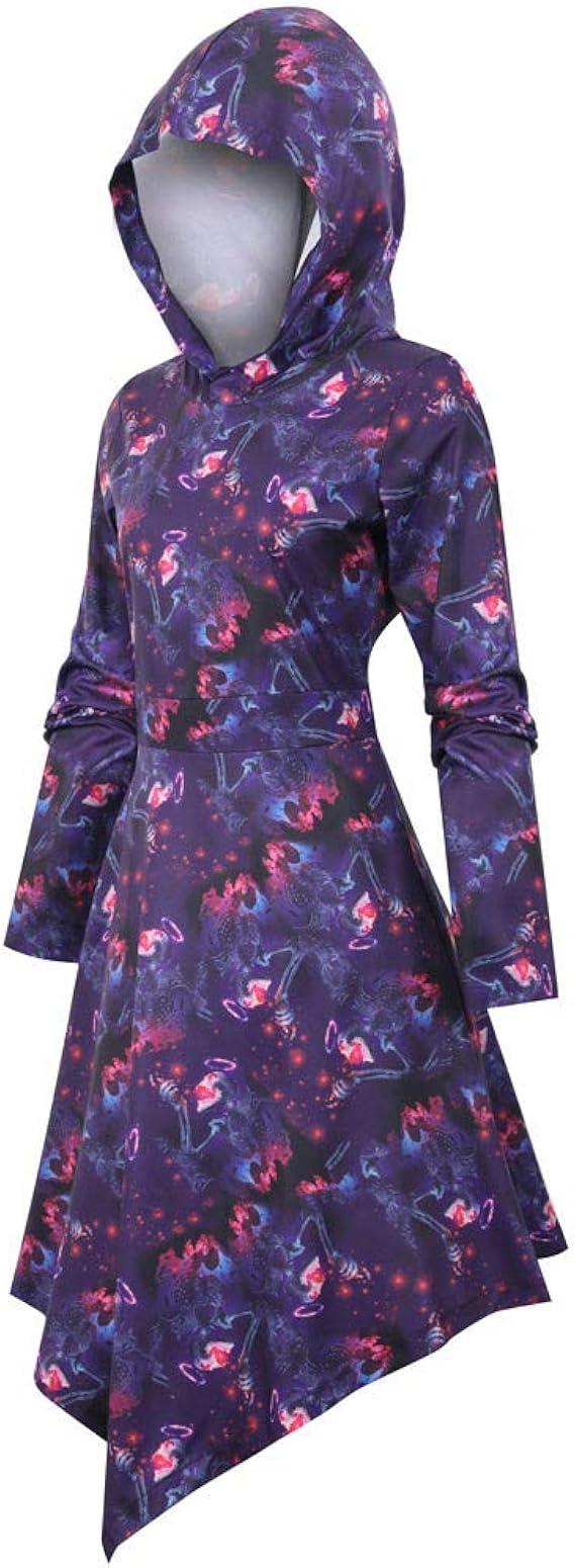 Amazon Co Jp ハロウィン ドレス Liqiuxiang フード付きの絞り染め 長袖 カラードレス ハロウィン ミモレ丈ドレス 舞台衣装 コスパリー 暗黒系 ヴィンテージ ワンピース ステージドレス コスチューム かっこいい 学園祭 文化祭 普段着 服 ファッション小物