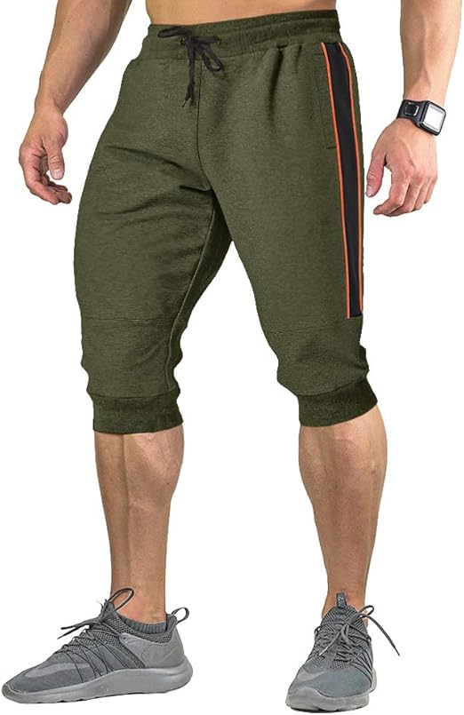 FASKUNOIE Men's 3 4 Pants Workout Active Long Shorts Below Knee Shorts