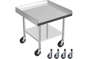 KUGEIGO Commercial-Grade Stainless Steel Workstation Table with Under Shelf & Lockable Casters (24"x24"x24")