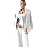 Formal Suits for Women 3 Piece Peak Lapel Business Womens Pants Suit with Ties Double Breasted Work Office Tuxedo Set