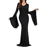 LVCBL Gothic Dress for Women Halloween Floor Length Dress Bodycon Black Vampire Custome