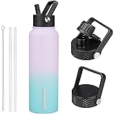 BJPKPK Insulated Water Bottles with Straw Lid, 40oz Stainless Steel Water Bottles with 3 Lids, BPA Free Leakproof Thermo, Tumblers, Cups for Sports, Gym- Lavender Green