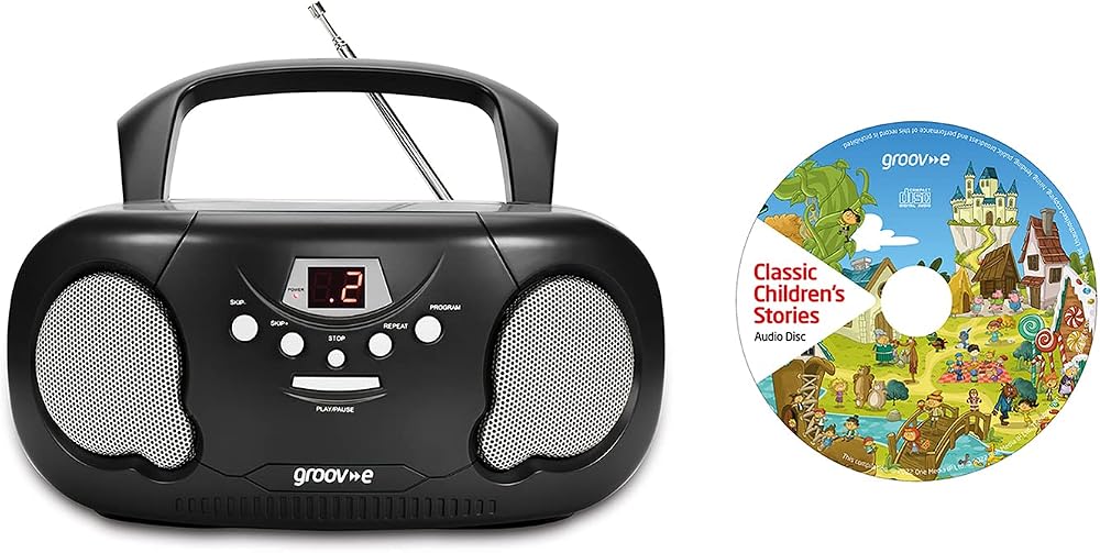 Groov-e Original Boombox & Kids Story CD Bundle Portable CD Player Radio