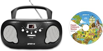Groov-e Original Boombox & Kids Story CD Bundle Portable CD Player Radio
