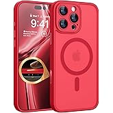 CANSHN Magnetic & Camera Control Compatible with iPhone 16 Pro Max Case, [Full Camera Protection] [Compatible with Magsafe] [Translucent Matte] Shockproof Protective Phone Cover 6.9 Inch - Red