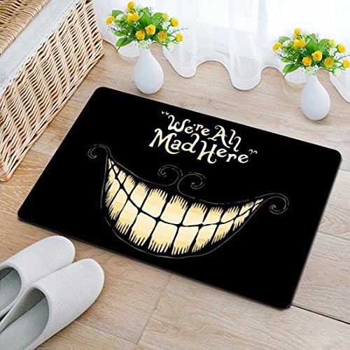 Funny Doormat We're All Mad Here printed for Home/Office/Bedroom Neoprene Rubber Non Slip Backing Machine Washable ,18"x30" by JackieTD