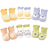 Kisgyst 6 Pairs Baby Non Slip Grip Cotton Animal Ankle Socks with Non Skid Soles for Newborn Toddler Boy Girl