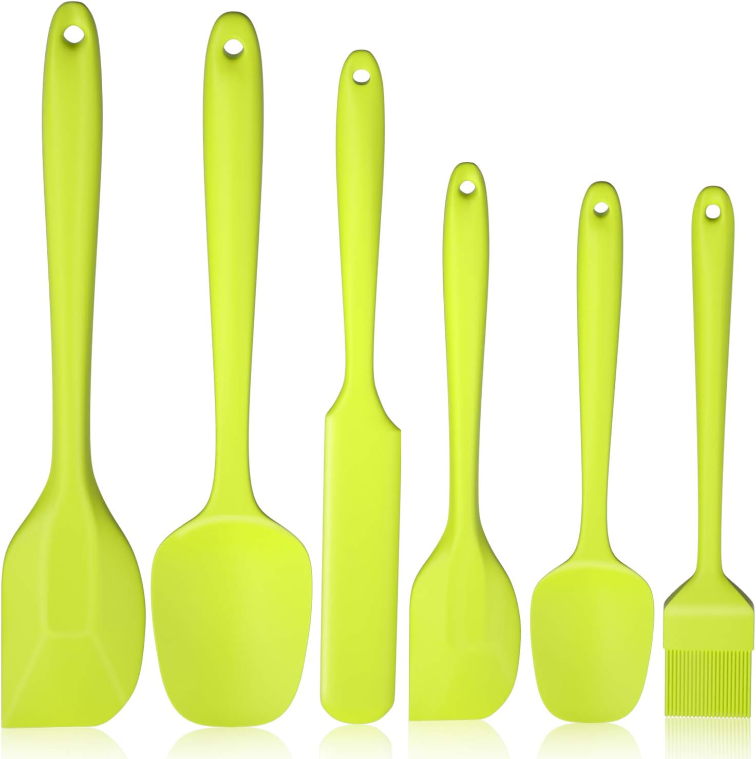 Heat Resistant Silicone Spatulas Set 6pcs, Seamless Design Non-Stick Mixing Spatulas with Stainless Steel Core, Premium BPA-Free Rubber Spatula Baking Cooking Utensile for Home Kitchen BBQ (Green)