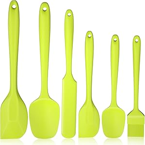 Heat Resistant Silicone Spatulas Set 6pcs, Seamless Design Non-Stick Mixing Spatulas with Stainless Steel Core, Premium BPA-Free Rubber Spatula Baking Cooking Utensile for Home Kitchen BBQ (Green)