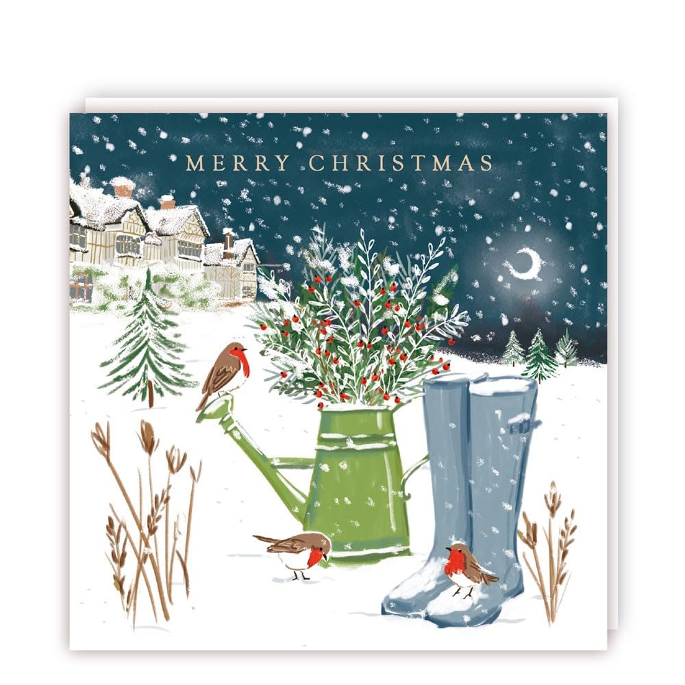 Tracks Publishing Charity Christmas Cards - Pack of 5 Premium Christmas Greeting Cards with Envelopes - Festive Robins in Snowy Garden Scene - Supporting UK Charities