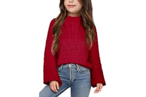 Imily Bela Girls Sweaters Kids Casual Bell Sleeve Knit Pullover Jumper Tops