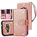 TabPow Galaxy J1 2016 Case, 10 Card Slot - [ID Slot] Wallet Folio PU Leather Cover With Detachable Magnetic Hard Case For Galaxy J1 J120 (4.5 inch)/ Amp 2 / Express 3 / Luna 2016-Glitter Rose Gold