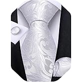 DiBanGu Mens Tie Set Silk Solid Paisley Necktie and Pocket Square Cufflinks Classic Formal Ties for Men Wedding Party