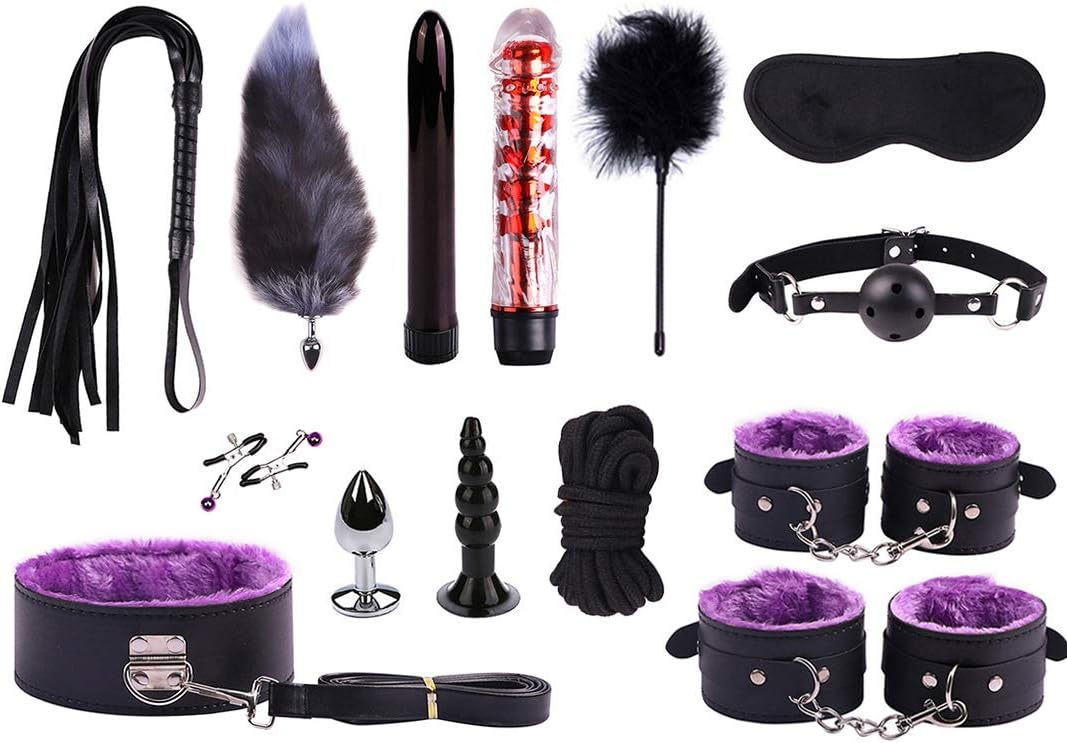 happinesssale Binding Bundled Suit Purple Yoga Leather 14Pcs/Set Warm Gear Sēx Kit Hāndcuff Whip Blindfold SM Cosplay Queen Rëštrâîňtš for Partner Fun Toy Seeking Excitement