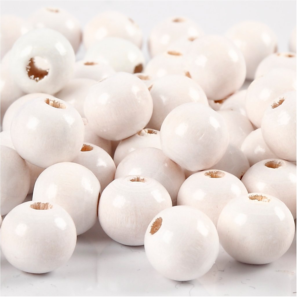 Creativ 100263 Wooden Beads, D: 12 mm, Hole Size 3 mm, White, 22g, Approx. 40 pc
