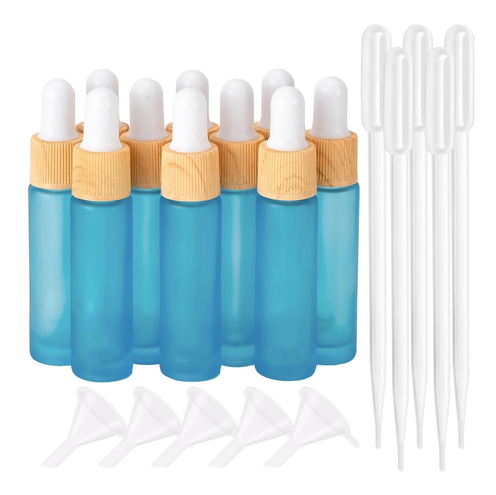 Ellbest 10ml Essential Oil Dropper Glass Bottle 10pcs Colorful Dropper Glass Bottles with Eye Dropper, Reusable Bottle, perfect for Travel, Carrying Outside (Matte Cyan Blue)