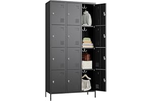 METALYEYE 12 Doors Metal Storage Locker for Employees,Industrial Steel Storage Locker with 12 Hooks for School Office Gym Garage Bedroom,Assembly Required,Black