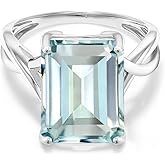 Gem Stone King 10K White Gold Gemstone Birthstone Engagement Ring | Emerald Cut 14X10MM | Wedding Engagement Anniversary Promise Gold Ring For Women | Available In Size 5-9