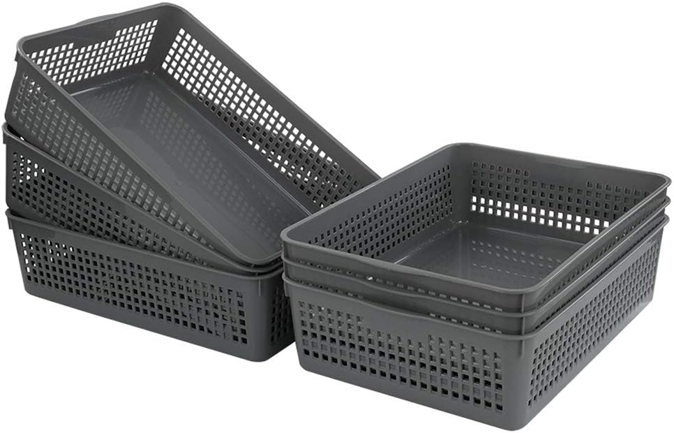Bringer 6-Pack Plastic Paper Storage Basket, Gray: Home Improvement