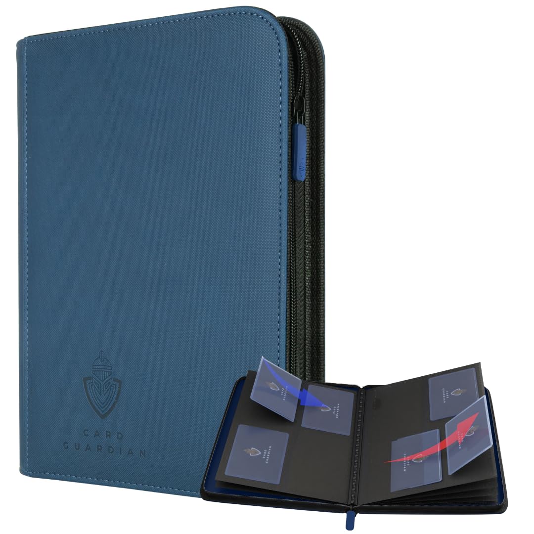 Card Guardian - Premium 4 Pocket Binder for 160 Cards (Blue) | Zipper Closure and Side Loaded Pockets | Compatible with Trading & Sports Cards including Magic the Gathering, Yugioh