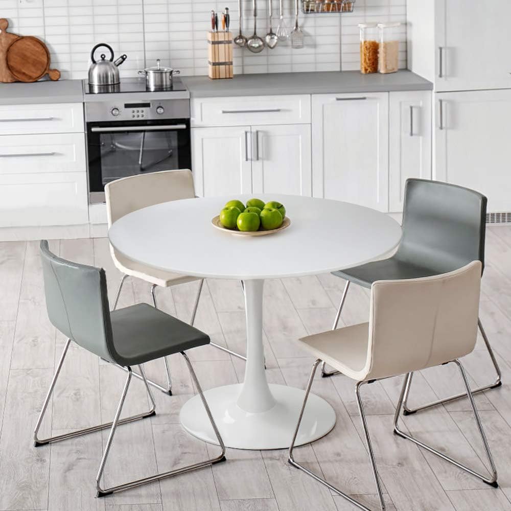 HAYOSNFO Modern Round Dining Table with Pedestal Base in White, Mid-Century Tulip Pedestal Leisure Table: Kitchen & Dining